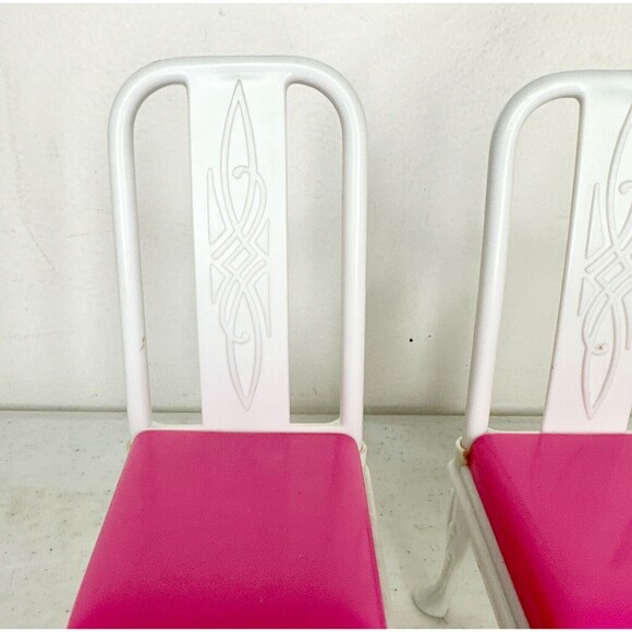 Vintage Barbie Furniture Set Of 2 White And Pink Dining Chairs - Picture 2 of 5